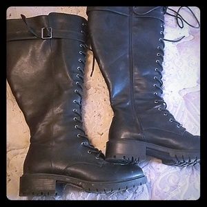 Wide calf black combat boots